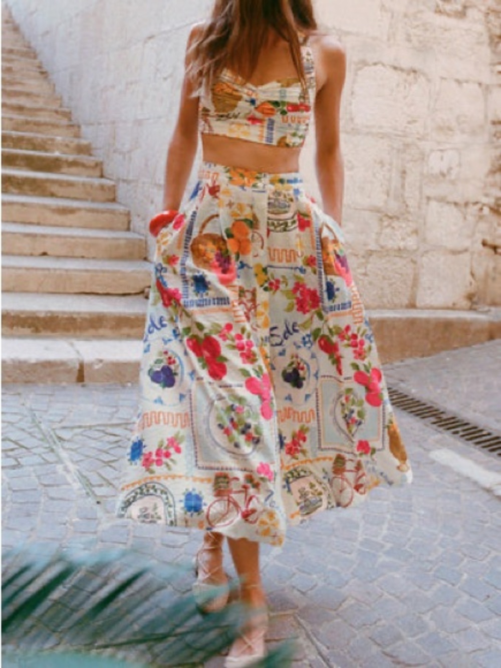Zara White Multi Floral Tile Maxi Skirt